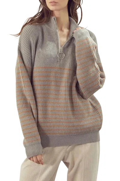 Merci Ribbed Half-zip Sweater In Grey Taupe Combo In Multi