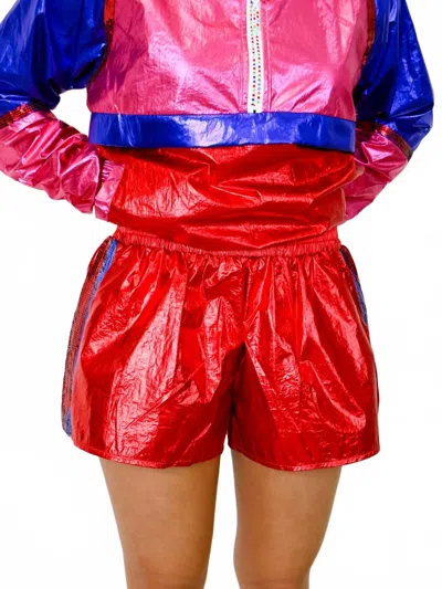 Queen Of Sparkles Metallic Active Shorts In Red In Red