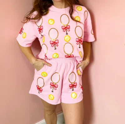 Queen Of Sparkles Bow Tennis Racket Short In Pink Multi In Pink