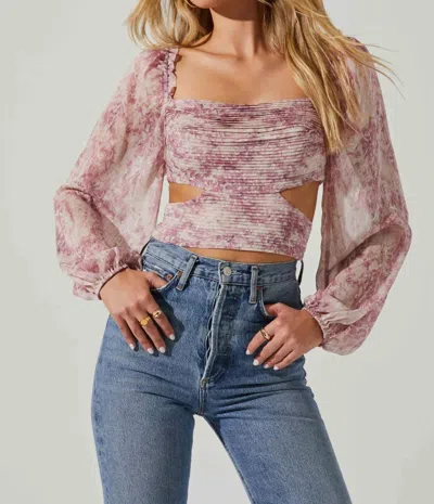 Astr Savita Cutout Ruched Top In Pink Abstract In Multi