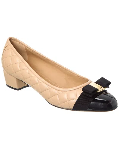 Ferragamo Beige And Black Nappa Leather Pumps Shoes In Sand