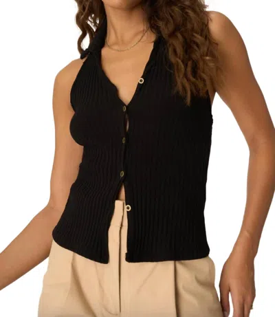 Project Social T Austin Collared Button Front Rib Halter Sweater In Black In Black