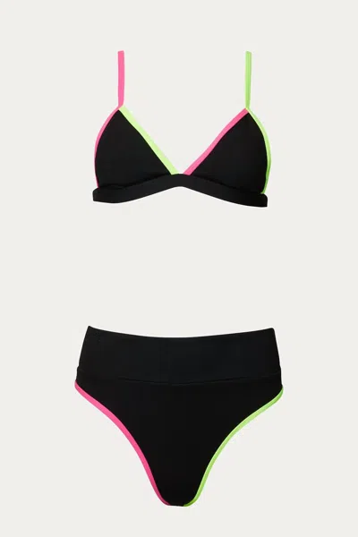 Somlyfe Color-block Triangle High-leg Bikini Set In Black In Black