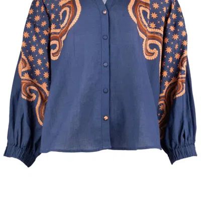 Anna Cate Jill Blouse In Navy Camel In Blue
