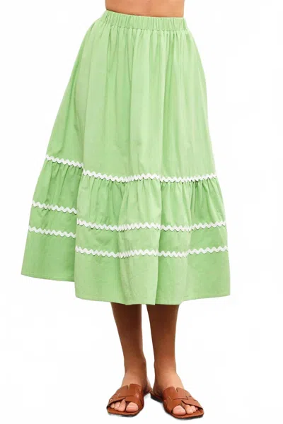 Mustard Seed Lime Ric Rac Midi Skirt In Apple Green In Green