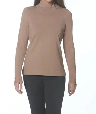 J'envie/eli Ruched Tab Turtleneck In Camel In Brown