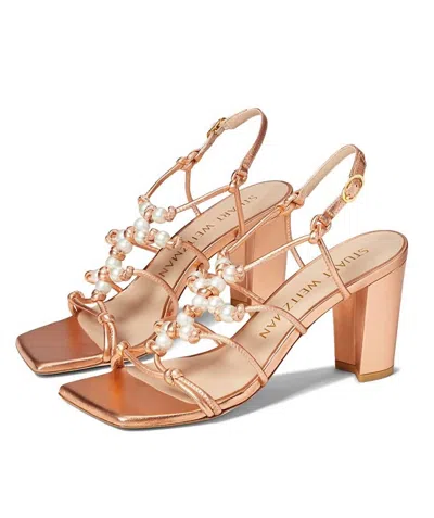 Stuart Weitzman Pearl Knot 80 Block Heels In Mango Liquid Metallic In Multi