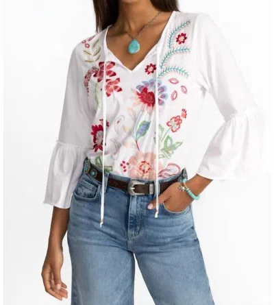 Johnny Was Freyde Ruffle Sleeve Top In White In White