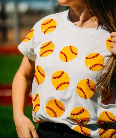 Queen Of Sparkles Scattered Softball Tee In White In White