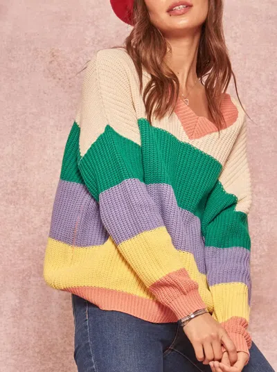 Promesa Open-back Cotton-blend Sweater In Cream/green In Multi