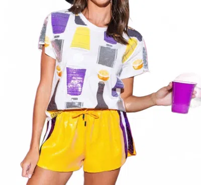 Queen Of Sparkles All Over Icon Drink Tee In Purple/ Gold In Gray