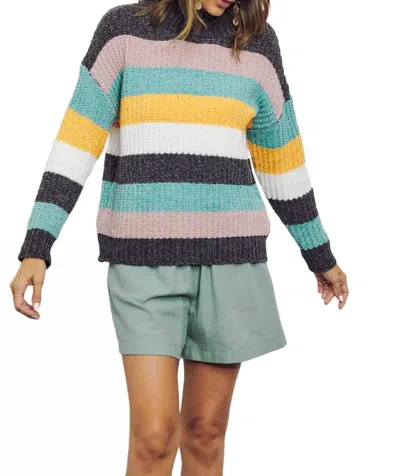 J.nna Colorblock Panel Knit Sweater In Rainbow Combo In Blue