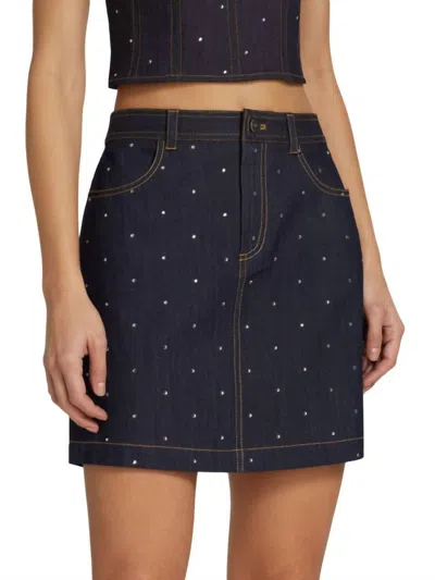 Cinq À Sept Ditsy Rhinestone Lynette Mini Skirt In Indigo In Multi