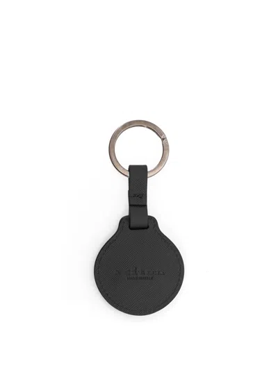 Kiton Leather Circular Keyring In Black