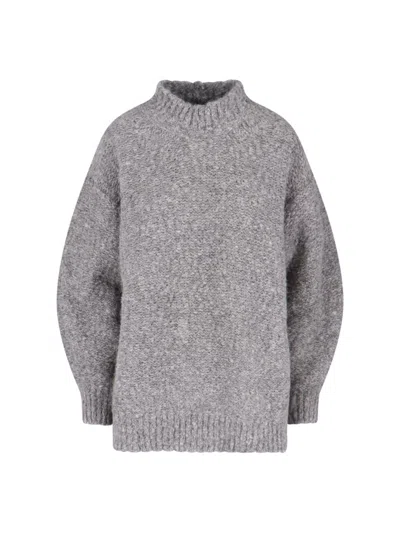 Isabel Marant Relaxed High Neck Sweater With Ribbed Hem And Dropped Shoulders In Gray