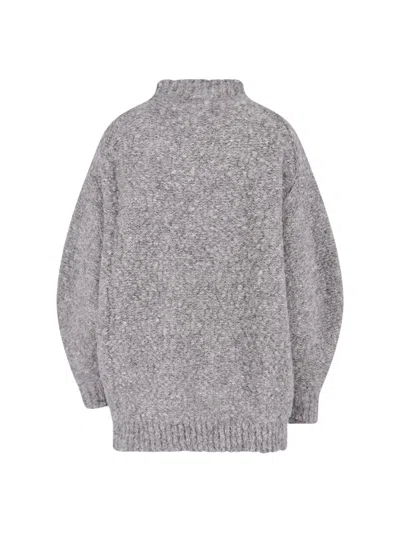 Isabel Marant Relaxed High Neck Sweater With Ribbed Hem And Dropped Shoulders In Gray