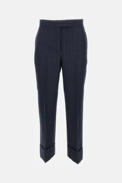 Thom Browne Tailored Pinstripe Trousers With Back Strap In Black