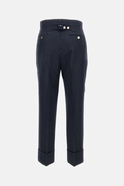 Thom Browne Tailored Pinstripe Trousers With Back Strap In Black
