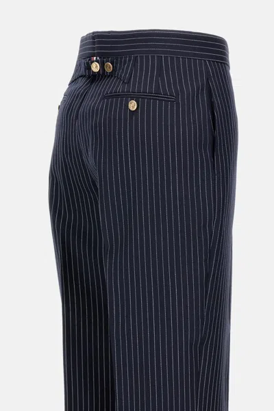 Thom Browne Tailored Pinstripe Trousers With Back Strap In Black