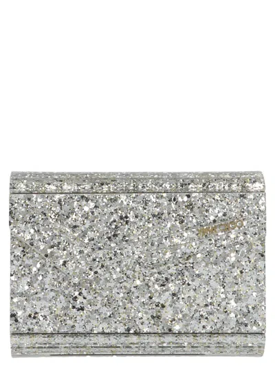 Jimmy Choo Candy Clutch Bag In Acrylic Fabric With Glitter In Gold