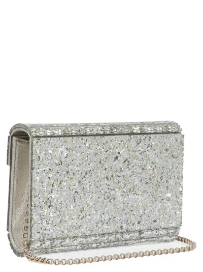 Jimmy Choo Candy Clutch Bag In Acrylic Fabric With Glitter In Gold