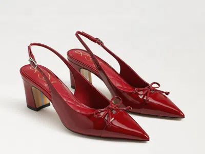 Sam Edelman Willette Slingback Block Heel In Deep Scarlet Red Patent In Burgundy