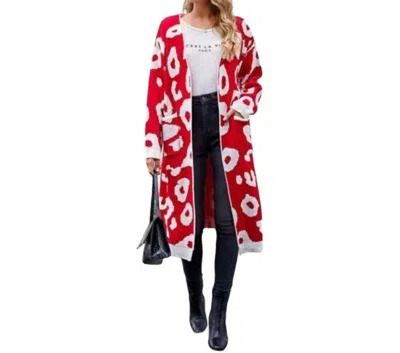 Kara And Kate Open Front Leopard Print Cardigan In Red In Red