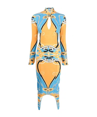 Patou Bold Print Cut-out Midi Dress In Orange