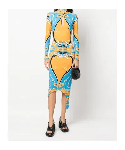 Patou Bold Print Cut-out Midi Dress In Orange