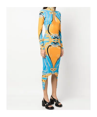 Patou Bold Print Cut-out Midi Dress In Orange