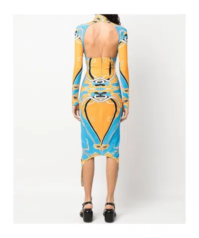 Patou Bold Print Cut-out Midi Dress In Orange