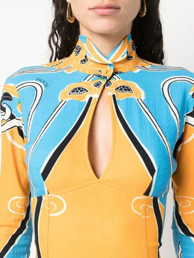 Patou Bold Print Cut-out Midi Dress In Orange