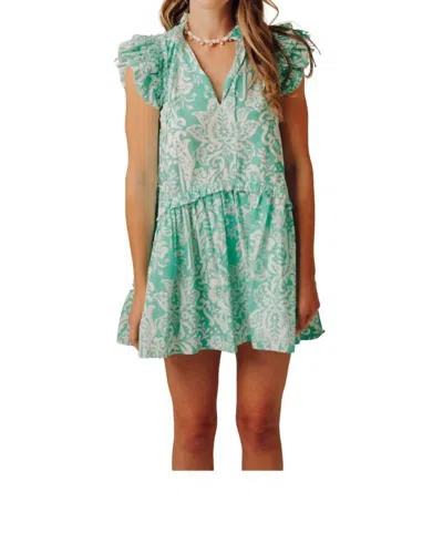 Love The Label Edith Dress In Yara Print Bermuda In Green