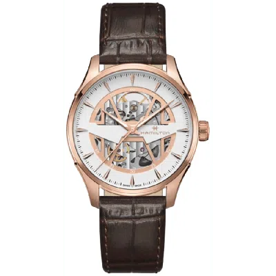 Hamilton Jazzmaster Skeleton Auto White Dial Leather Strap Men's Watch H42505510 In Multi