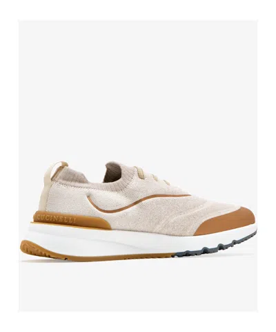 Brunello Cucinelli Canvas Sneakers With Contrasting Toe Cap In White