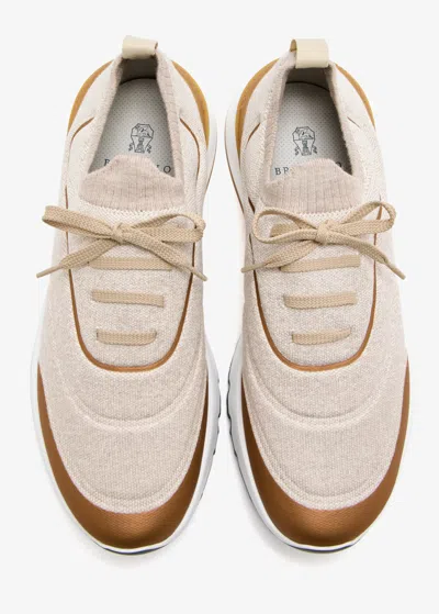 Brunello Cucinelli Canvas Sneakers With Contrasting Toe Cap In White