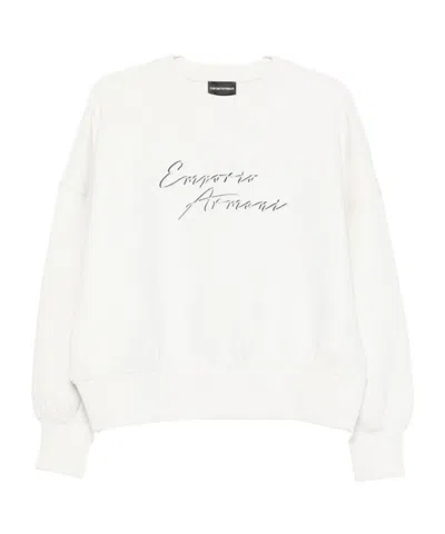 Emporio Armani Logo Crewneck Sweatshirt With Ribbed Cuffs In White
