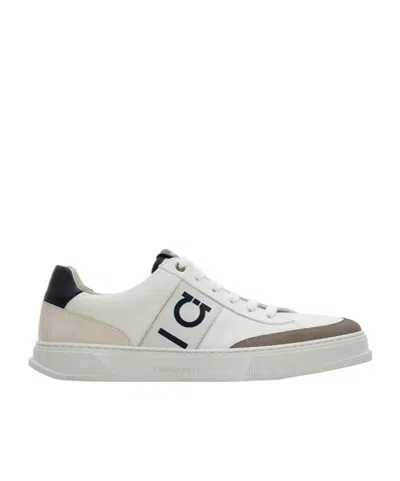 Ferragamo Alaska Leather And Suede Sneaker With Gancini Detail In White