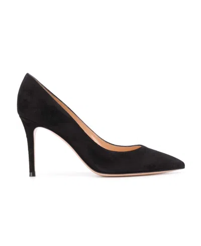 Gianvito Rossi Black Chamois Leather Pumps With Heel In Black