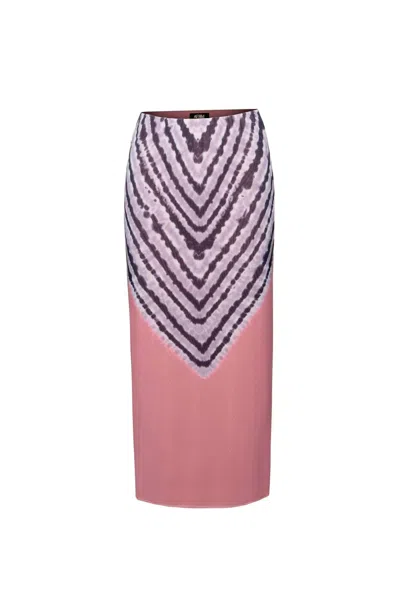 Afrm Felix Mesh Midi Skirt In Tan Tie-dye In Red