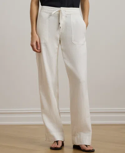 Ralph Lauren Petite 100% Linen Wide-leg Linen Pants In White