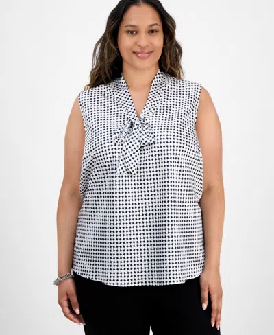 Kasper Plus Size Diamond-print Tie-neck Top In Multi