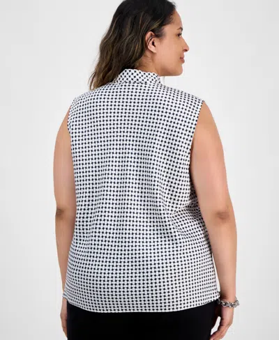 Kasper Plus Size Diamond-print Tie-neck Top In Multi