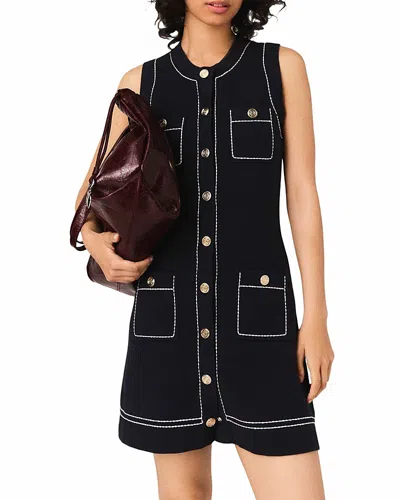 Maje Womens Navy Topstitched Patch-pocket Cotton-blend Mini Dress In Blue