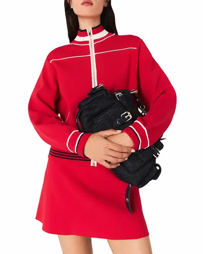 Maje Zipped Cardigan With Elastic Waist In Red