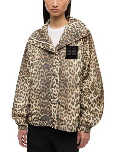 Ganni Leopard Print Jacket In Brown