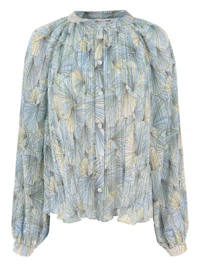 Veronica Beard Fennel Floral Button-up Shirt In Blue