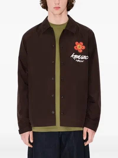 Kenzo Shirt Jacket With Floral Details X Futura 2000 In Brown
