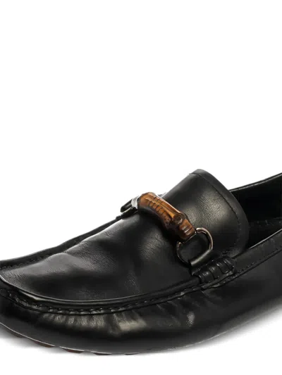 Pre-owned Gucci Bamboo-detail Leather Loafers In Black