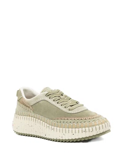 Chloé Nama Embroidered Suede Sneakers In Green